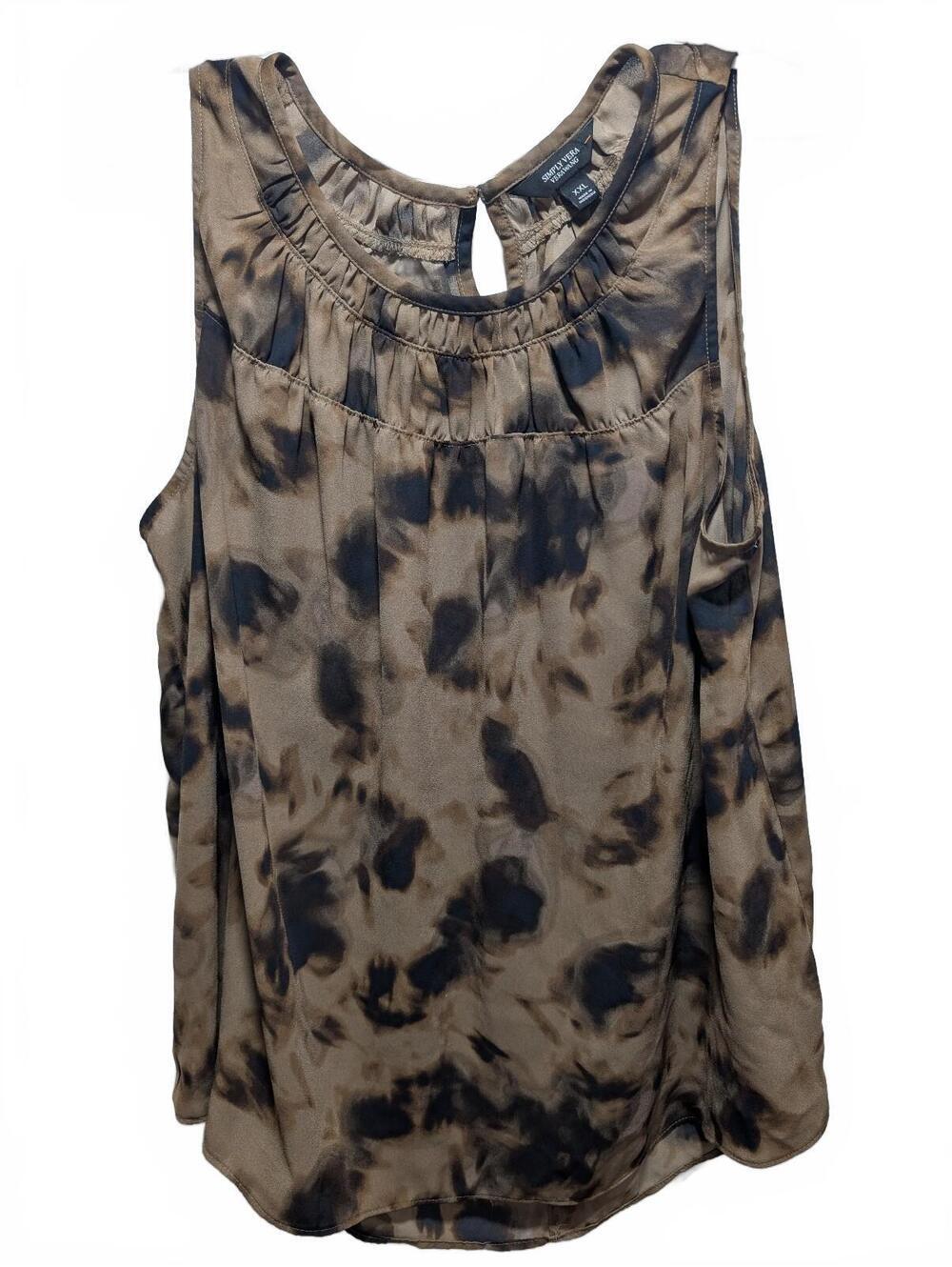 Simply Vera Vera Wang Sleeveless Blouse Top XXL Brown Black Abstract Print
